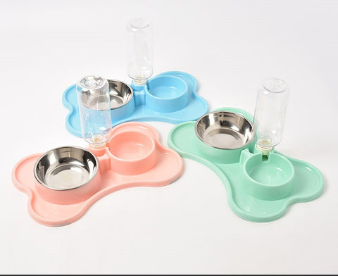 pet twin bowls with automatic water feeding