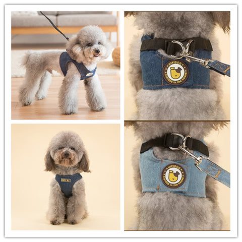adjustable dog denim harness vest + leash